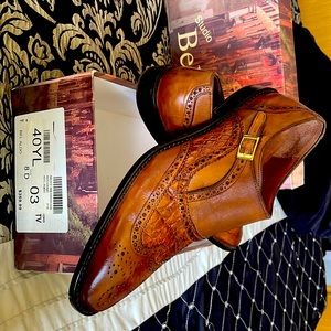 Brown Alligator Monk Dress Shoes